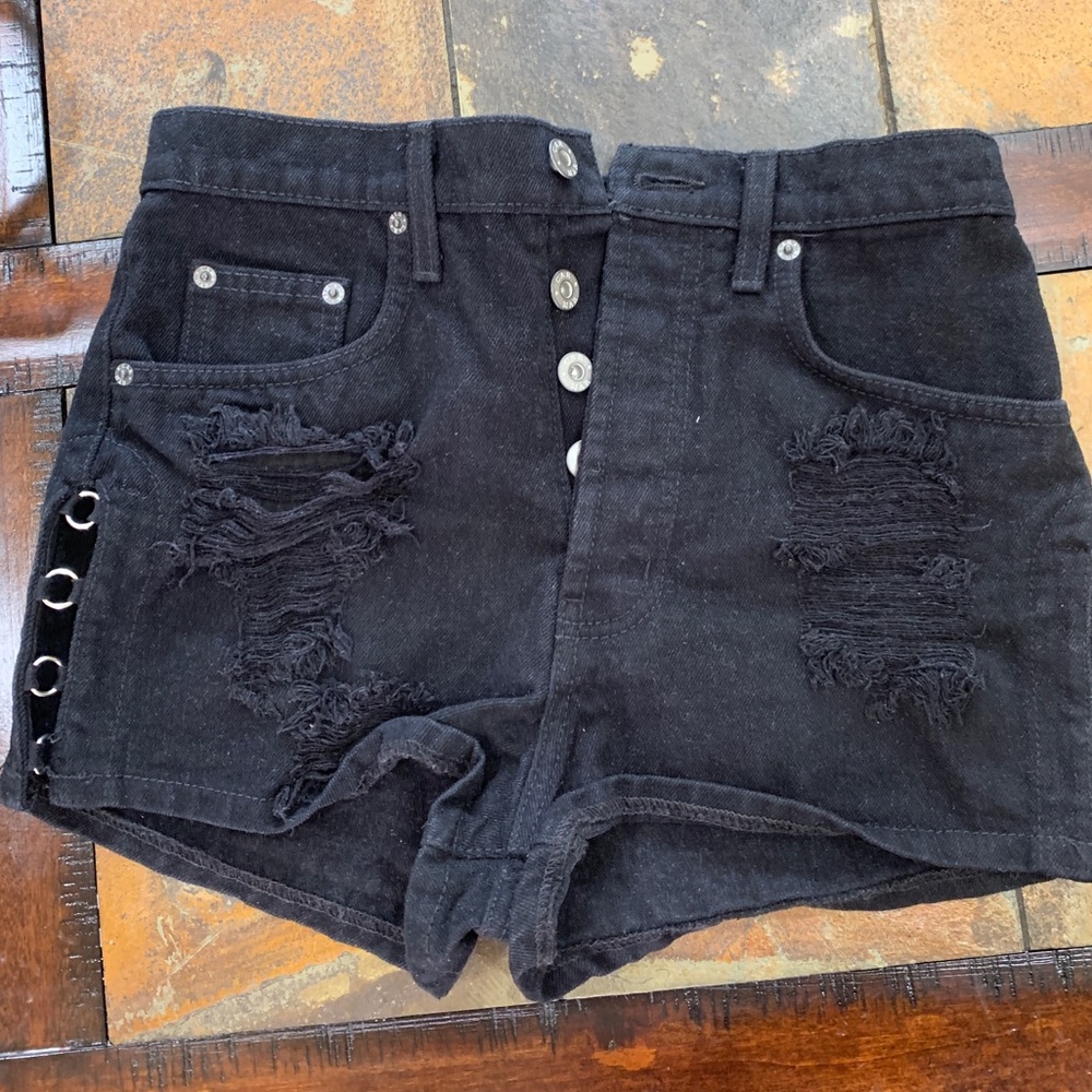 CARMAR LF black denim shorts with metal ring sides